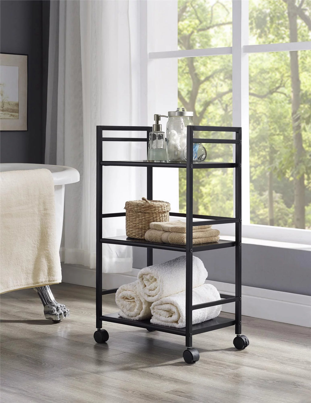 3 Shelf Metal Rolling Utility Cart, Black Q321440