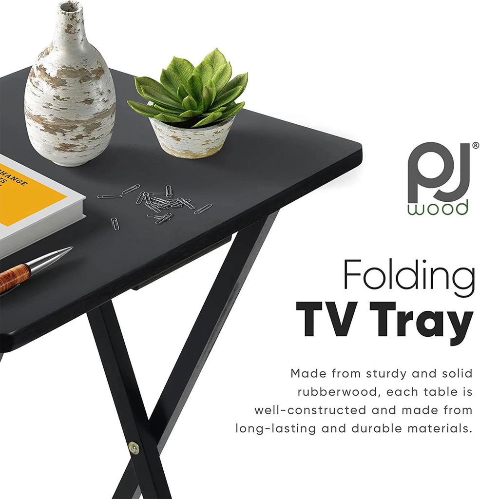 Black 5 Piece Set Folding TV Tray Tables with Storage Rack Q2583