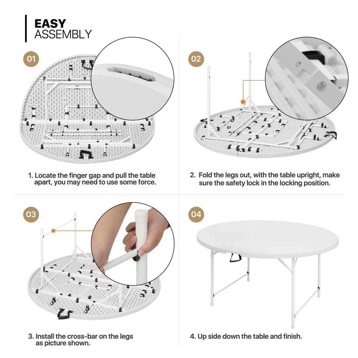 11 Pieces 5 Ft White Bi-Fold Plastic Folding Table Set with 10 Folding Chairs A91694