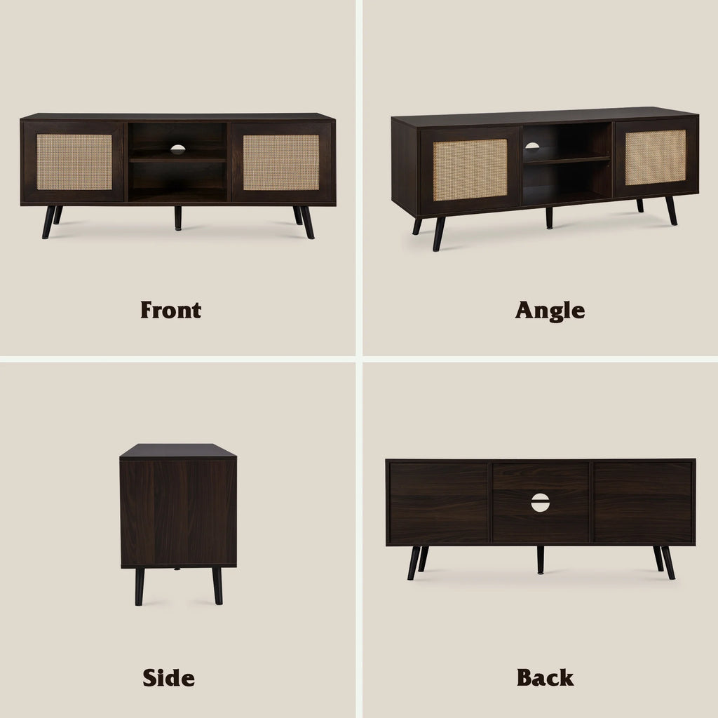 60-inch Rattan TV Stand with Adjustable Shelves and 2 Cabinets Z8082