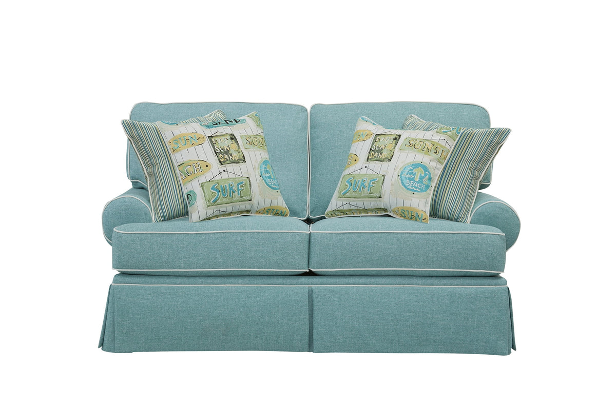 Aqua Loveseat with Four Accent Pillows X3499