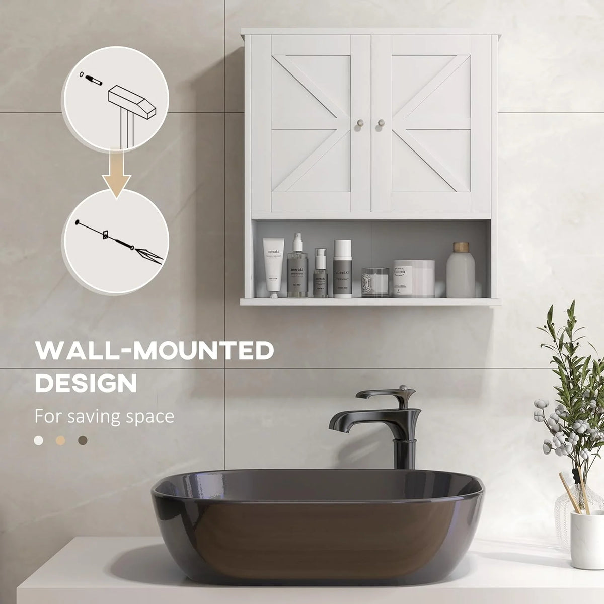 White Wall Mounted Bathroom Cabinet with Adjustable Shelf Q68006
