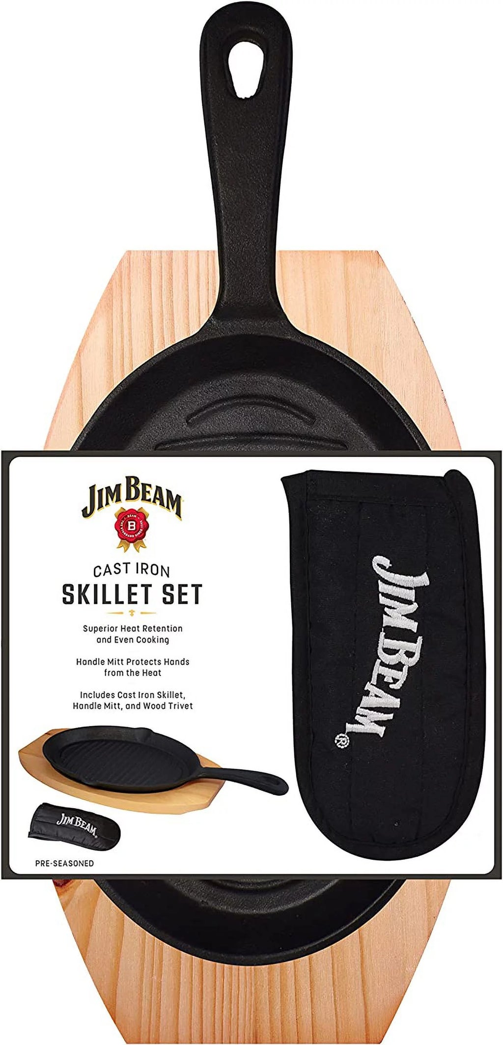 Cast Iron Skillet with Wooden Plate and Handle Cover P9387