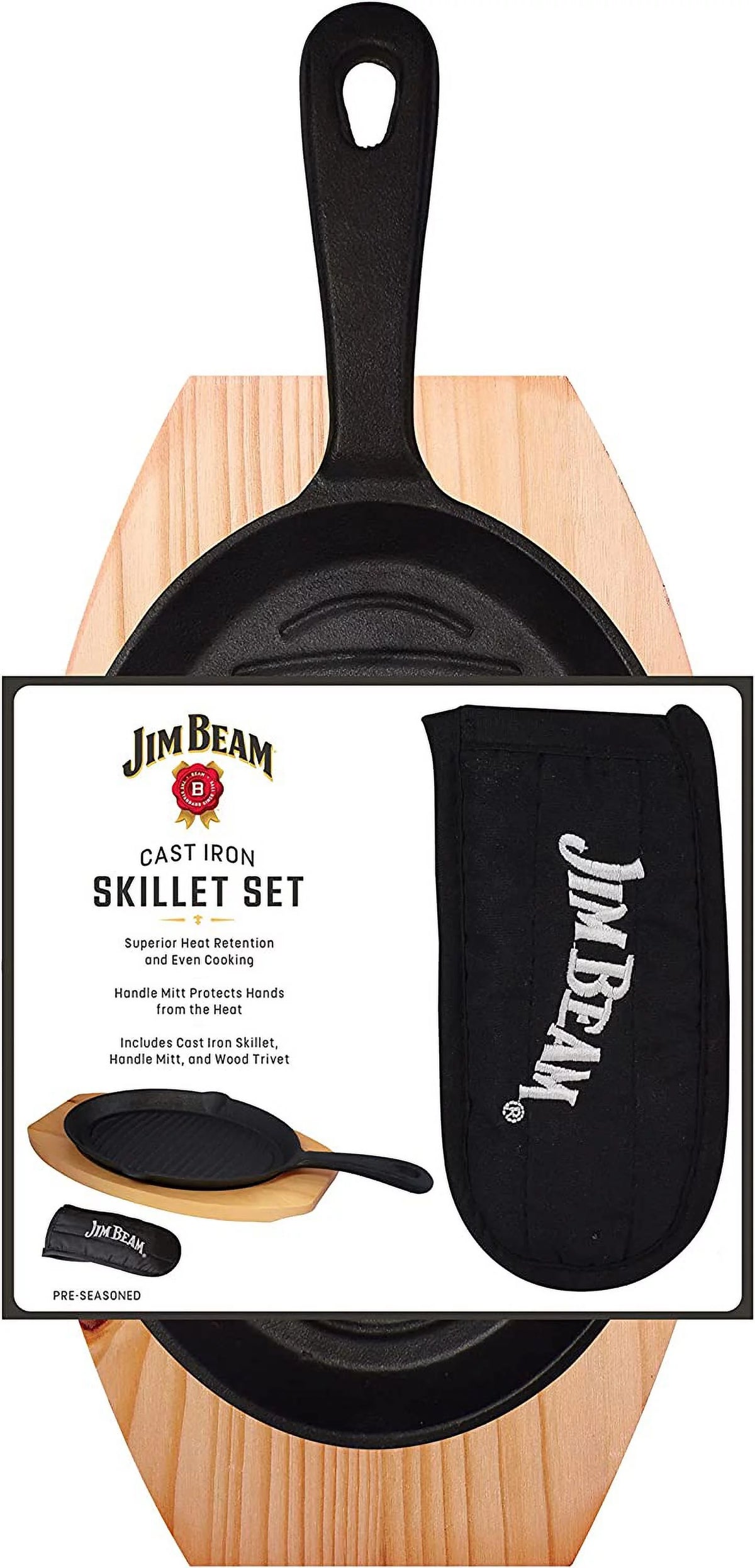 Cast Iron Skillet with Wooden Plate and Handle Cover P9387