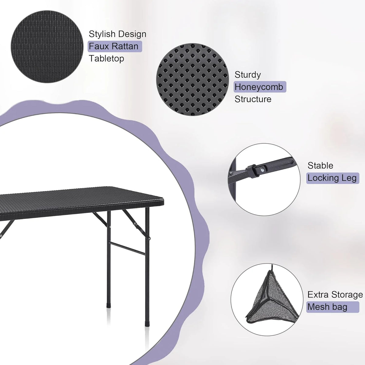 Black 3 Piece Folding Picnic Table with Benches U8624