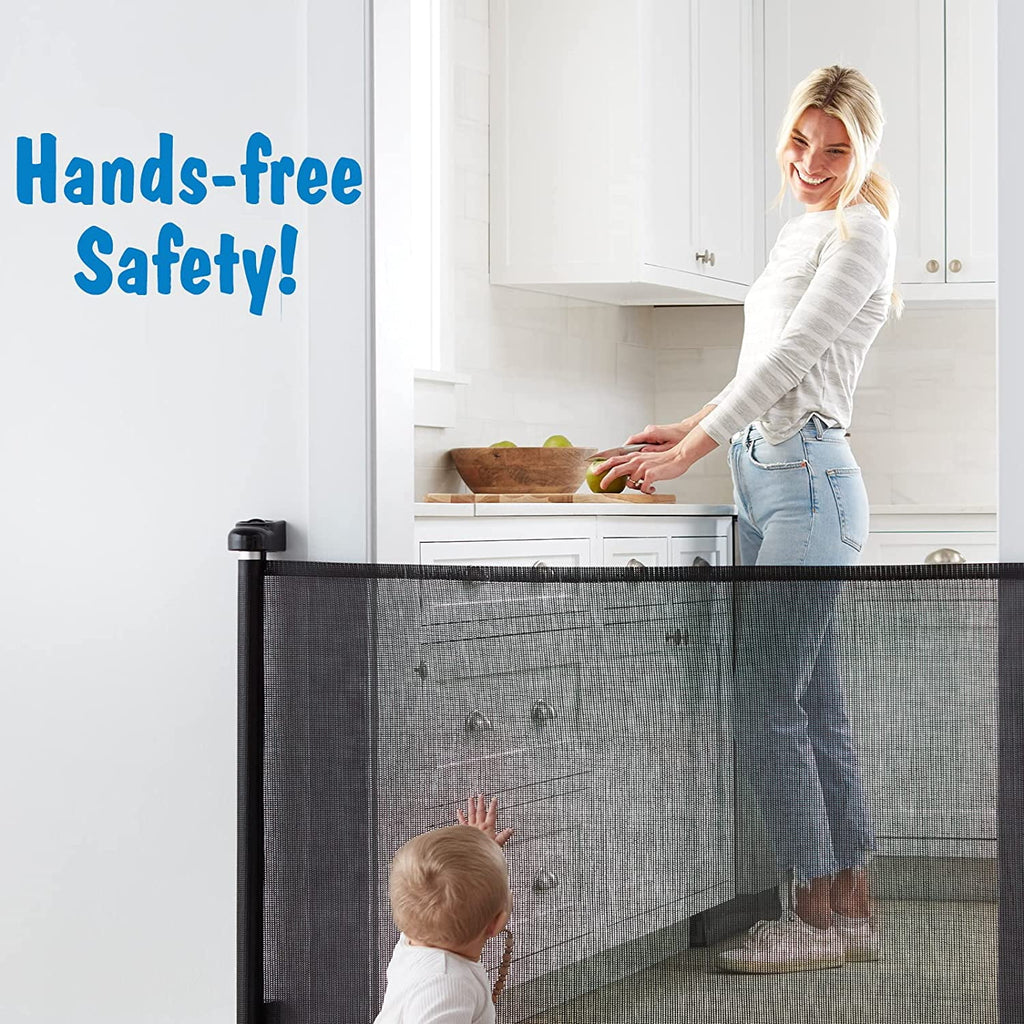 Retractable Baby Safety Gate, Black Mesh Pet Gate F791579