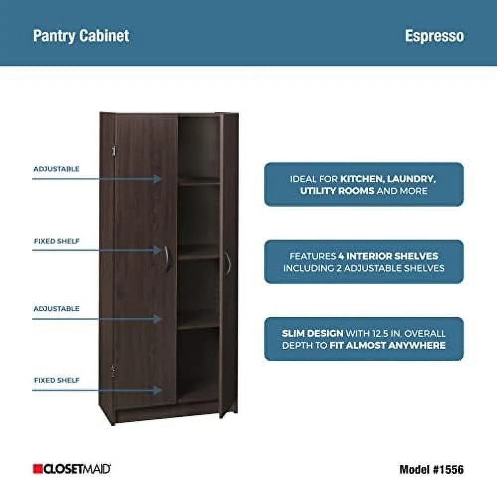 Pantry Cabinet Cupboard with 2 Doors Adjustable Shelves Dark Cherry Z669