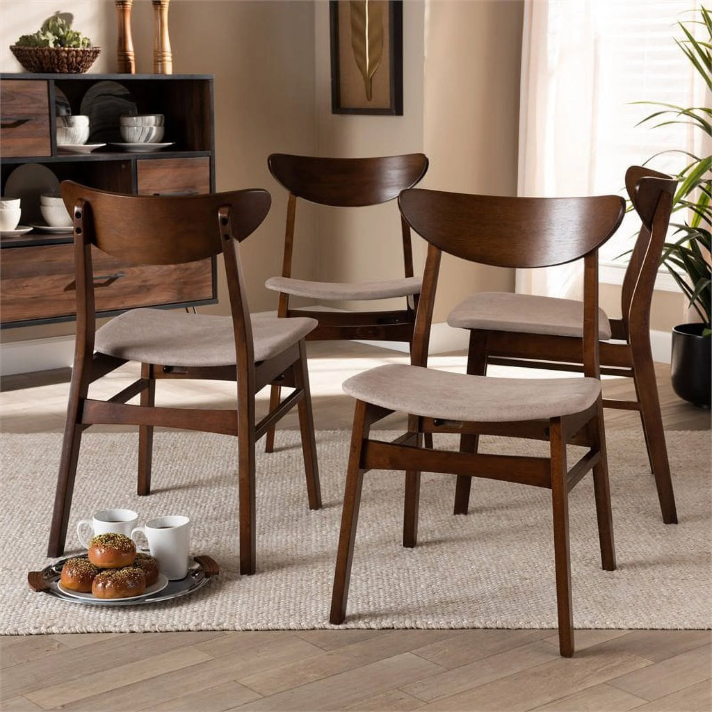 Beige Upholstered Wood 4-Piece Dining Chair Set E190798