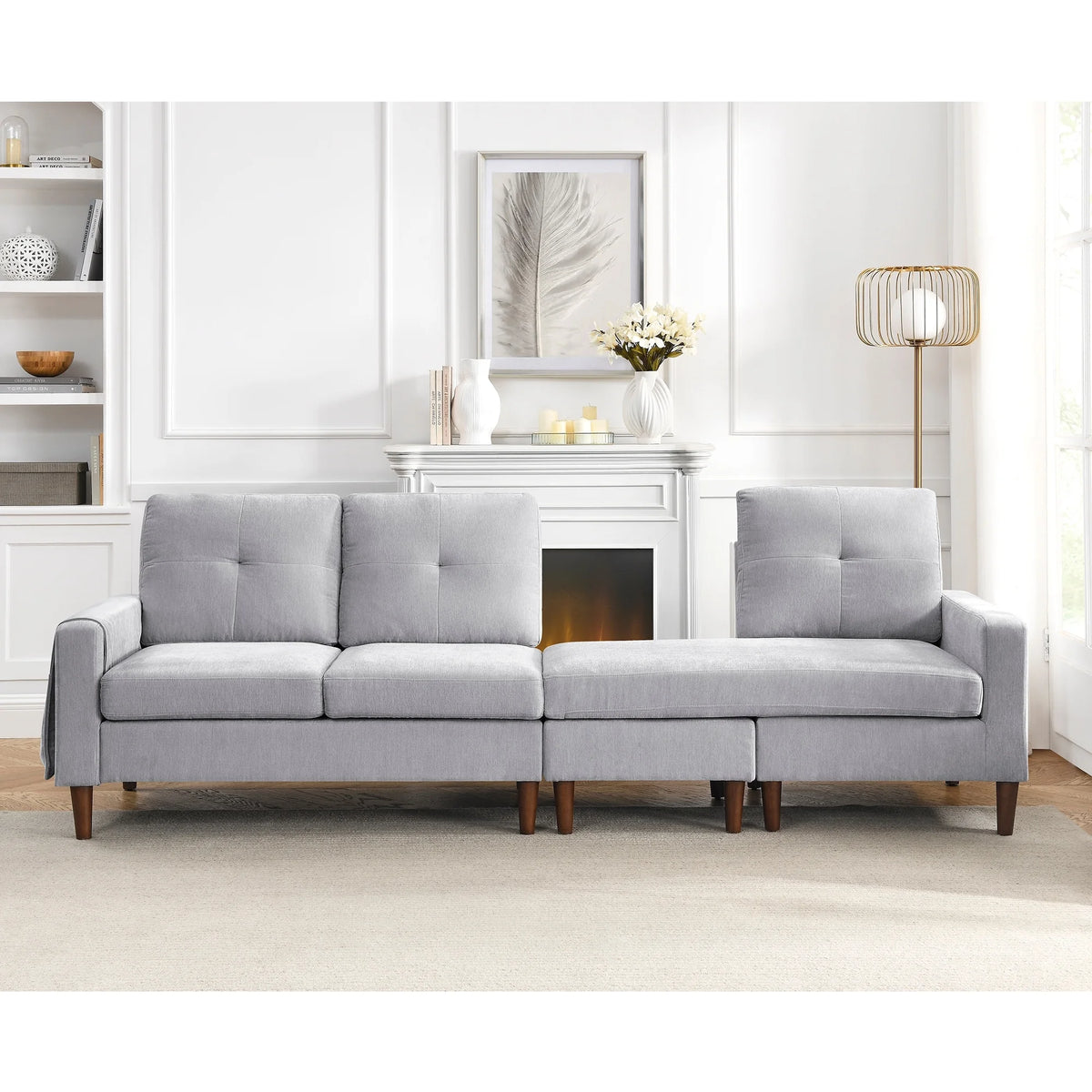 Light Grey Chenille Convertible Sectional Sofa A851501