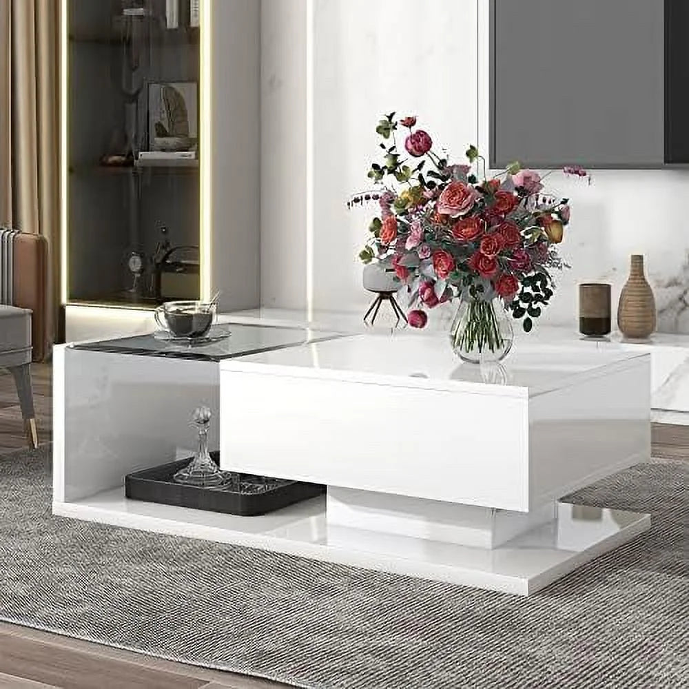 Marble Coffee Table with Black Faux Marble Top Gold Metal Base L44472