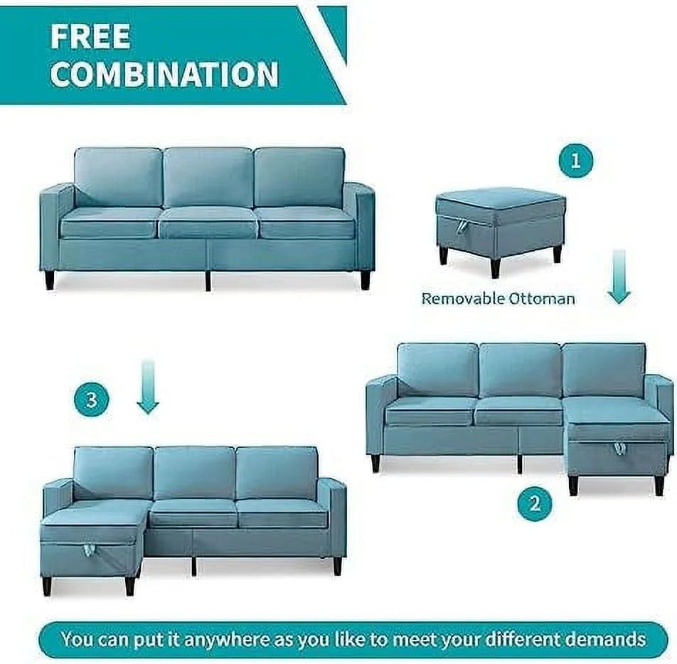 Convertible Sectional Sofa L Shaped Couch with Reversible Ottoman V542