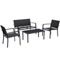 4 Pieces Patio Furniture Set Textilene Fabric with Glass Coffee Table Black J973416