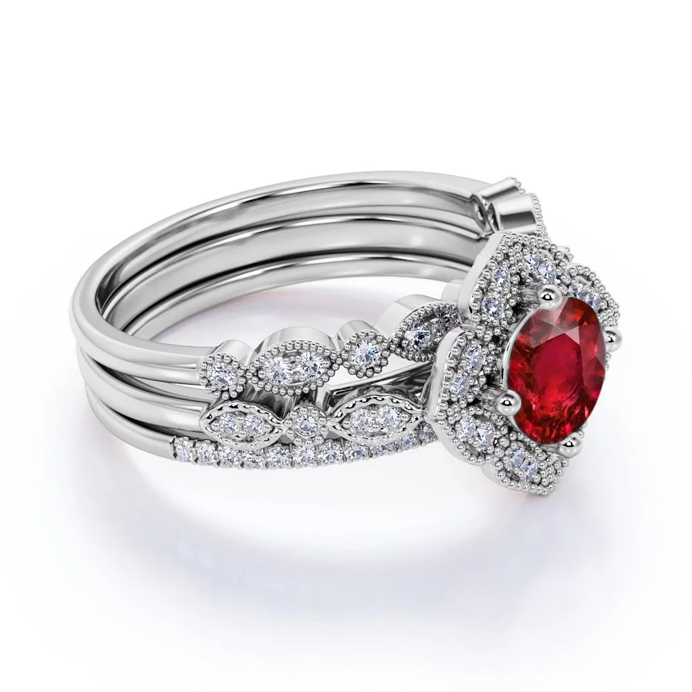 2.25 Carat Round Cut Lab Created Ruby Trio Set S547595