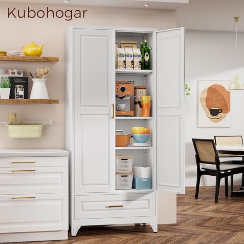 White 4 Adjustable Shelves Metal Pantry Cabinet N196108