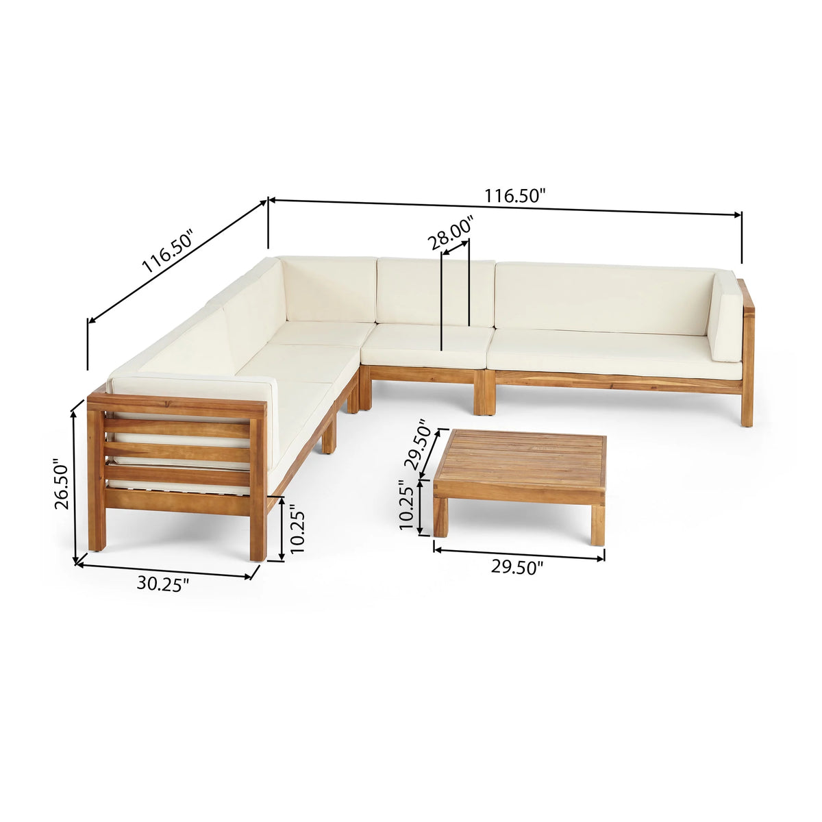 7 Seater Acacia Wood Sectional Sofa Set M42580