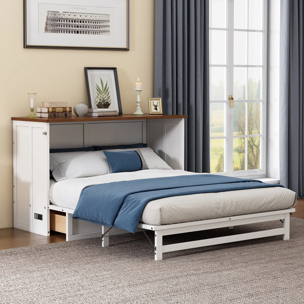 Queen Size Murphy Bed with Storage Drawer and Charging Station M33421