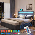 Queen Upholstered Platform Bed Frame with 4 Storage Drawers and LED Headboard X642