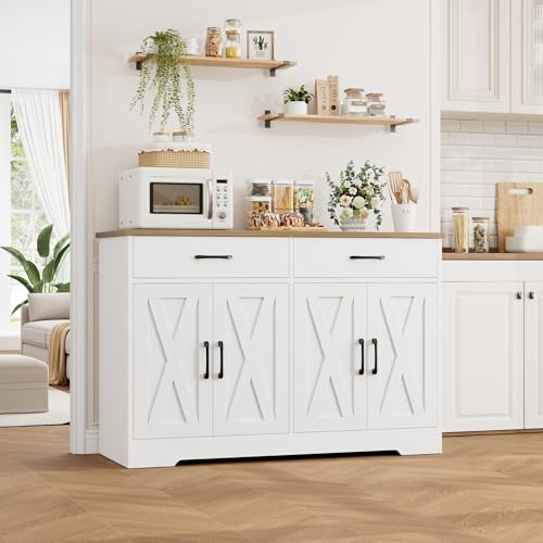 Black Rustic Brown Buffet Cabinet with Drawers and Shelves C267