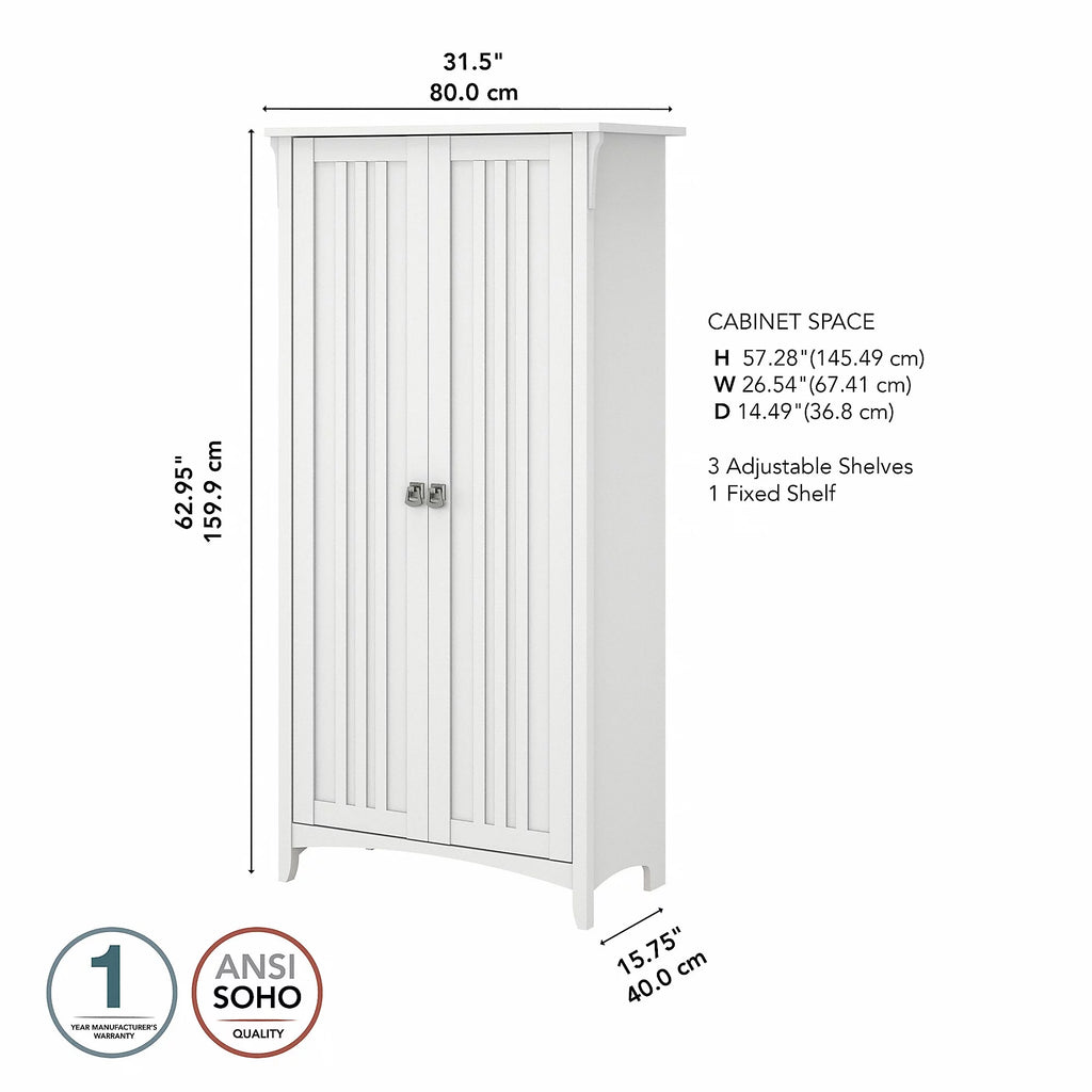 White Engineered Wood Kitchen Pantry Cabinet with Doors J19783