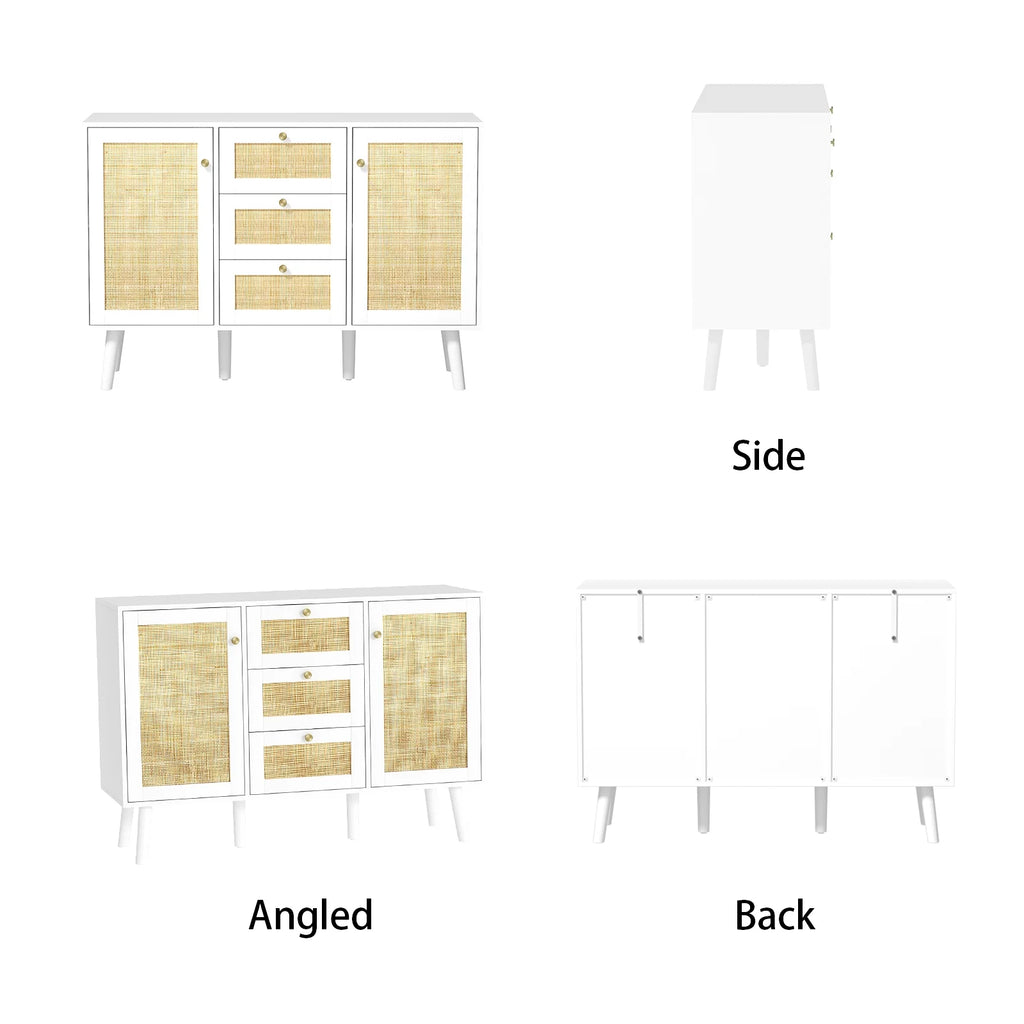 White Rattan Storage Cabinet with 2 Doors 3 Drawers F1500