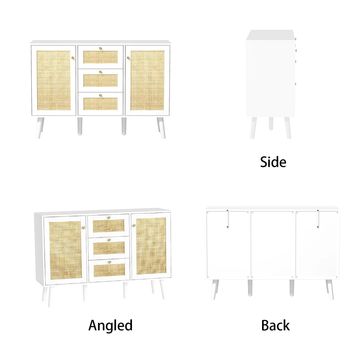 White Rattan Storage Cabinet with 2 Doors 3 Drawers F1500