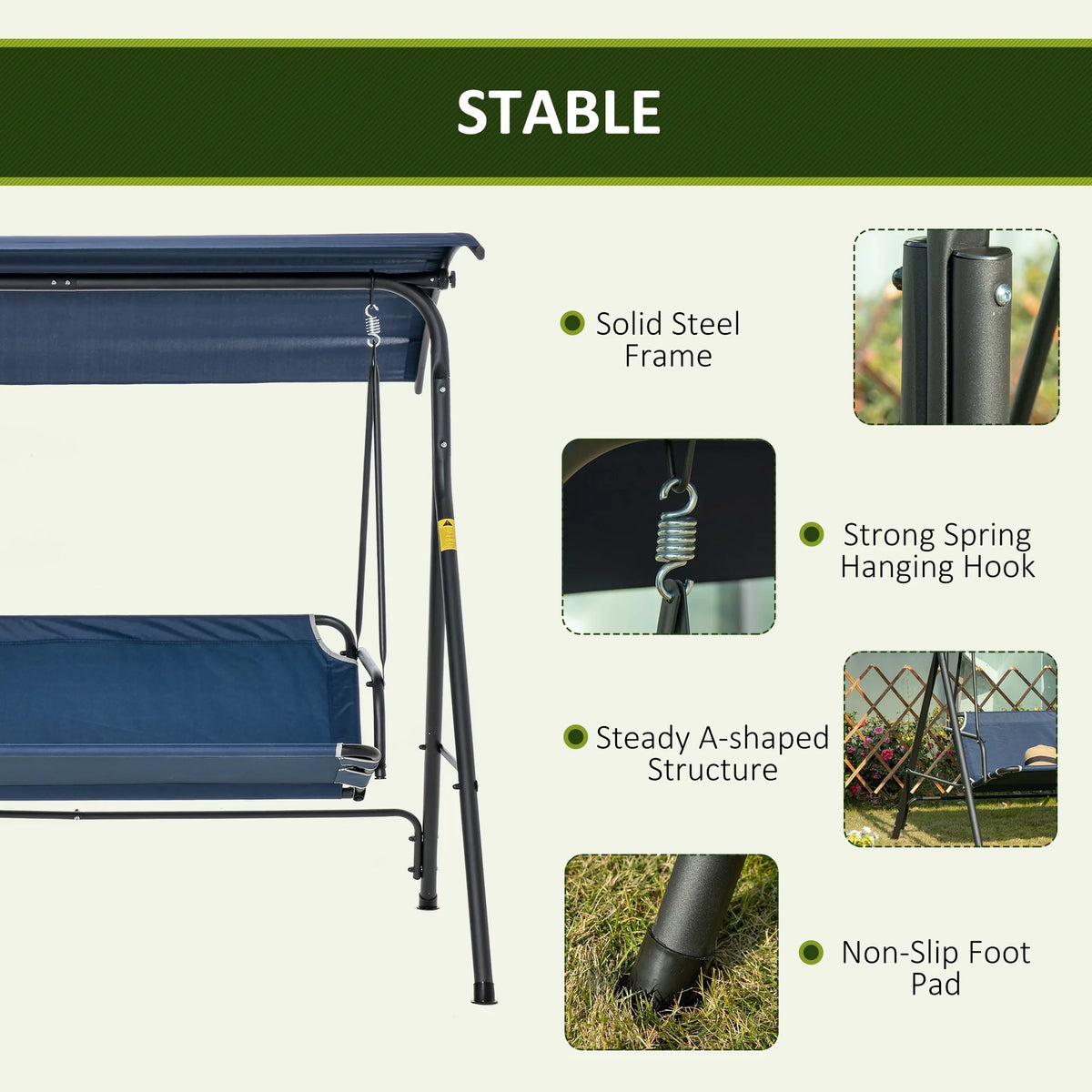 Dark Blue Steel Porch Swing S919