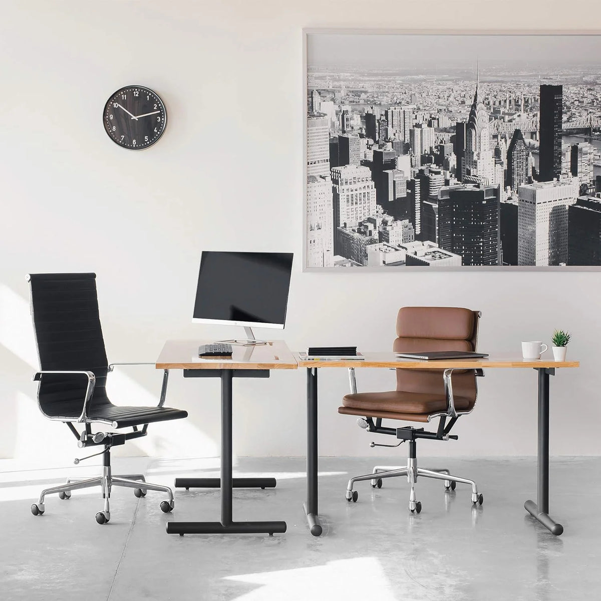 Computer Desk with Black Metal Legs and Light Wood Top J566