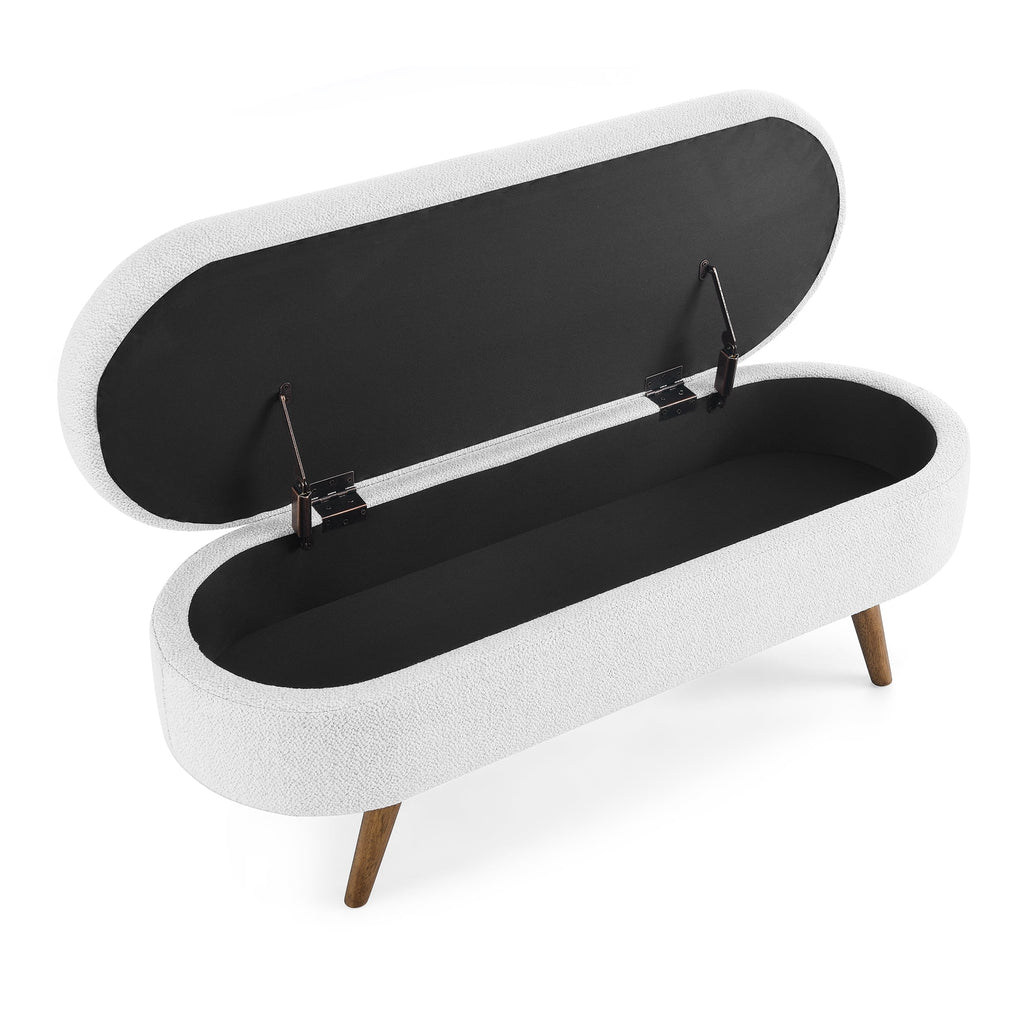 White Oval Storage Bench with Rubber Wood Legs B6694