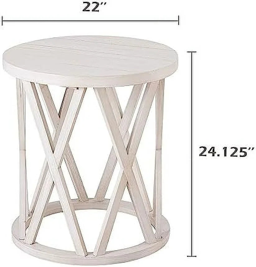 Antique White Round Wood End Table C7391