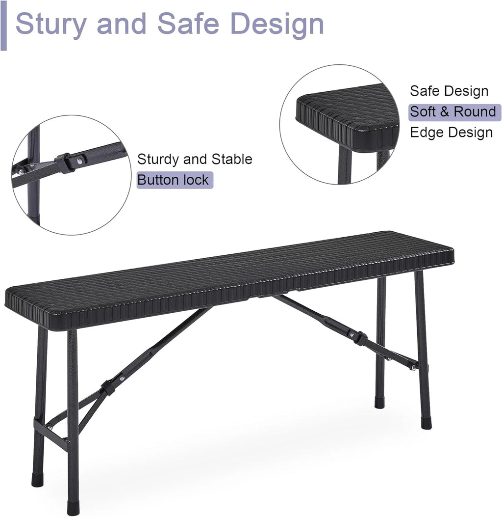 Black 3 Piece Folding Picnic Table with Benches U8624