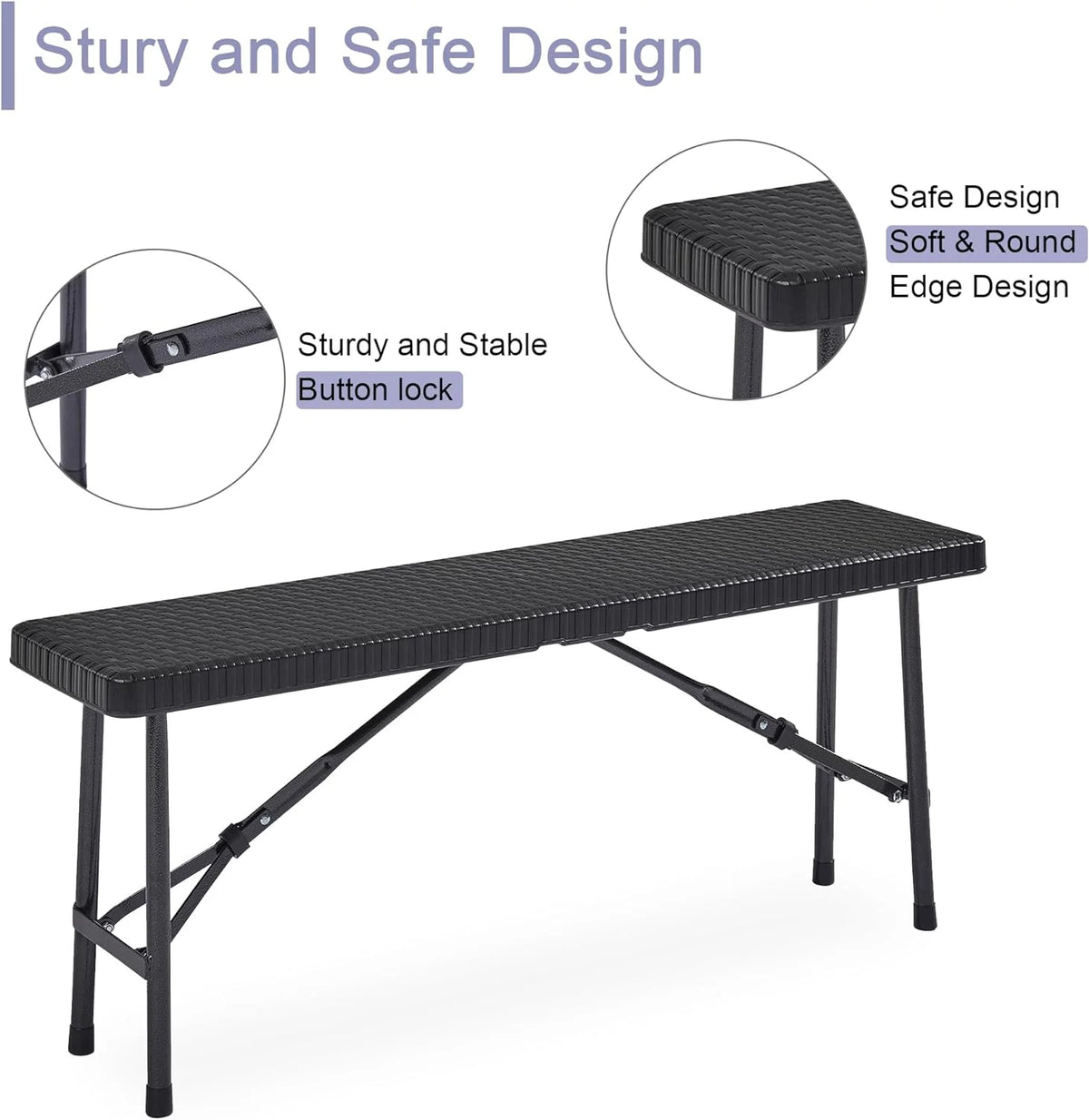 Black 3 Piece Folding Picnic Table with Benches U8624