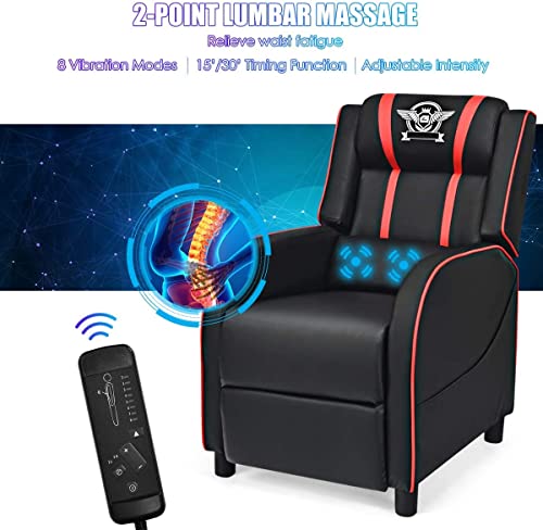 Adjustable Racing Style Massage Recliner Chair with Headrest & Lumbar Pillow W77260