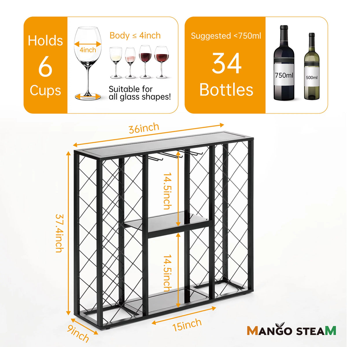 Black 34 Bottle Wine Rack Console I28226