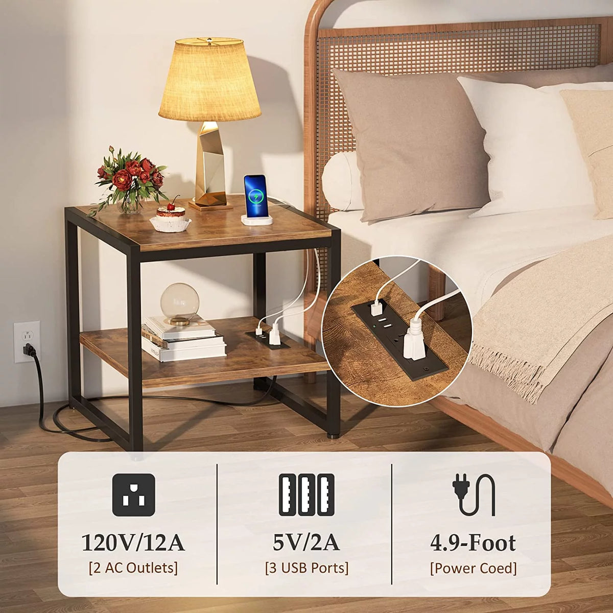 20 Inch Square End Table with Charging Station B787763
