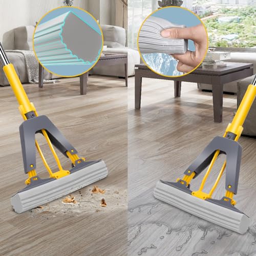 Self-Squeeze Sponge Mop with Stainless Steel Handle and 3 PVA Refills O444