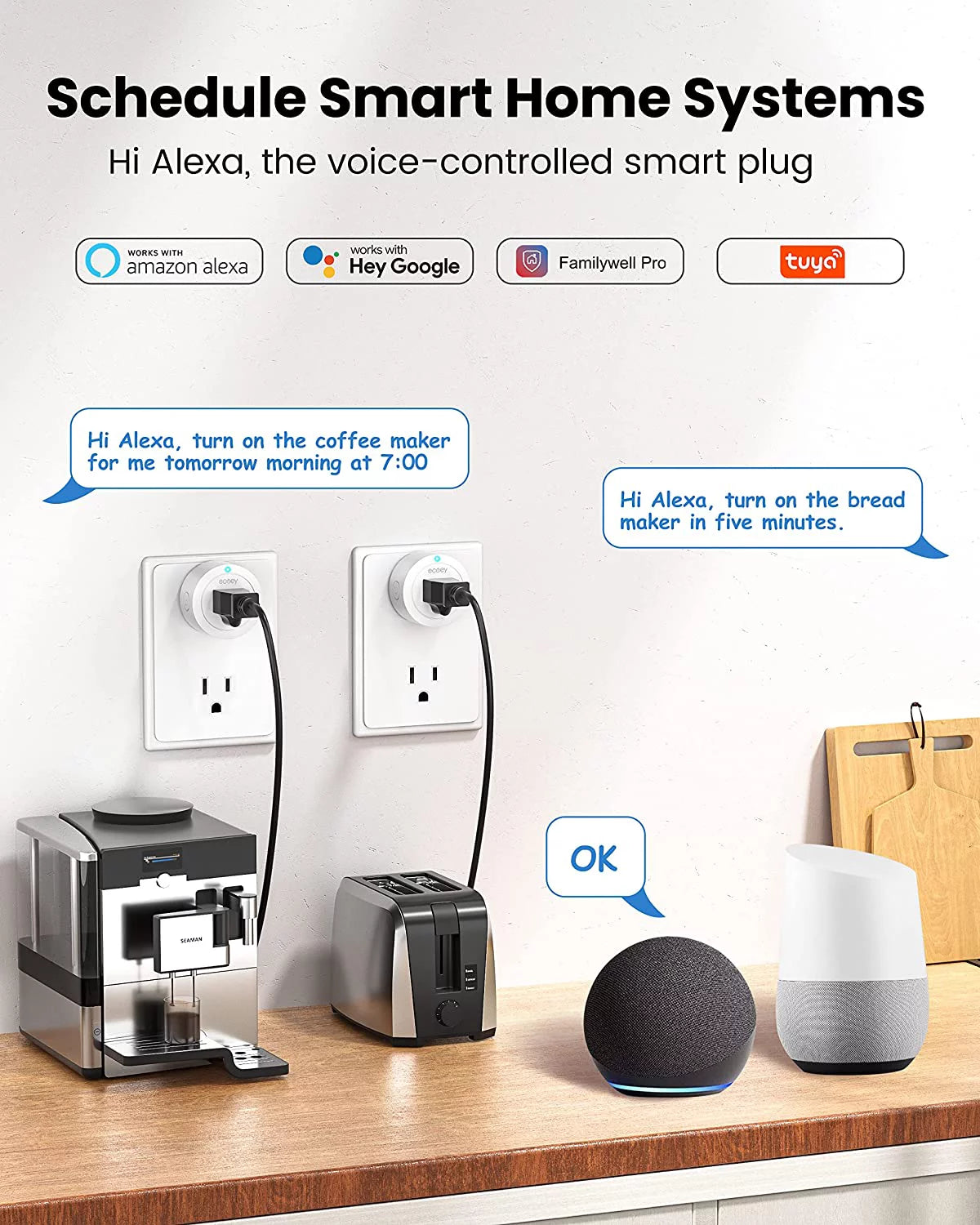 Smart Plug Wi-Fi Outlet with Timing and Voice Control, 6 Packs D683