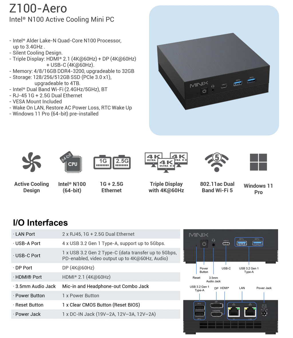 Intel N100 Mini PC 16GB RAM 512GB SSD Windows 11 Pro G737