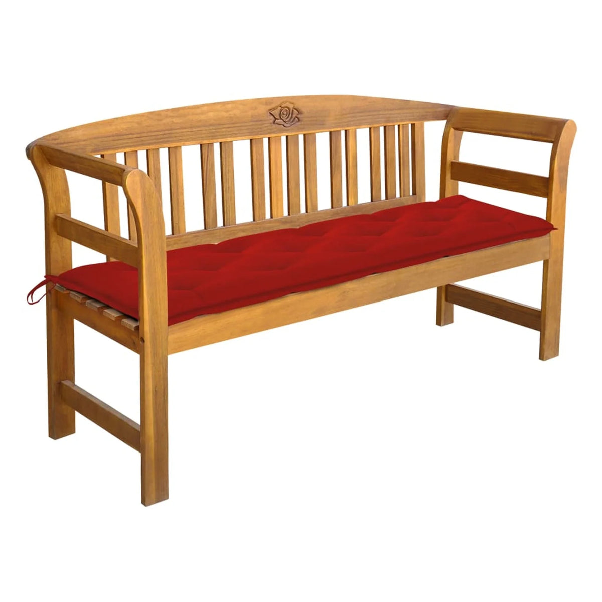Acacia Wood Garden Bench with Red Seat Cushion G90063