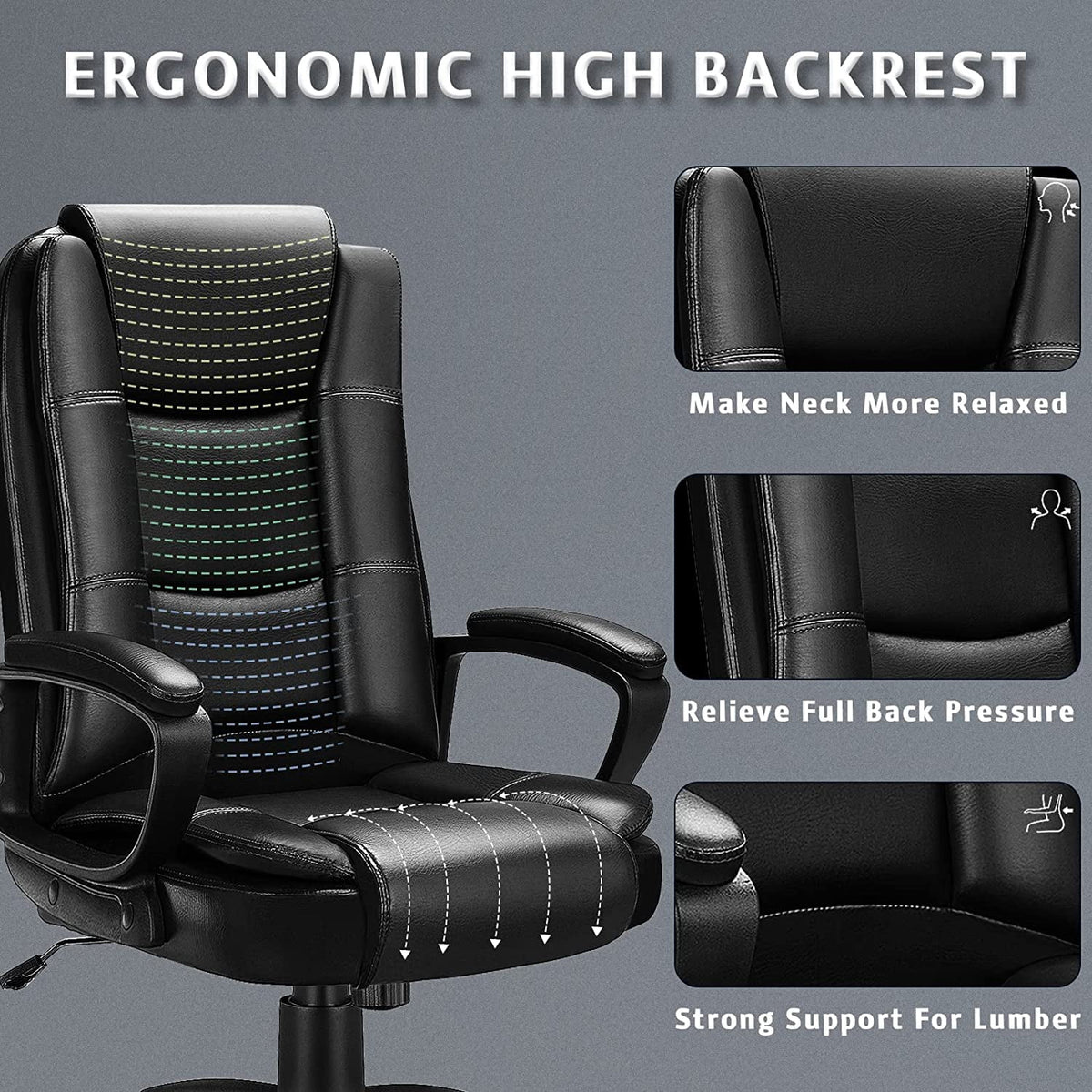 Big and Tall White High Back Ergonomic PU Leather Office Chair S6205