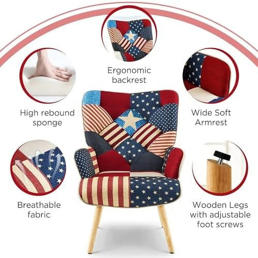 Accent Chair High Back Armchair Linen Fabric Solid Wood P8288
