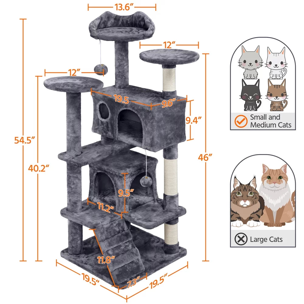 Dark Gray Cat Tree Condo with Scratching Post Tower M8915