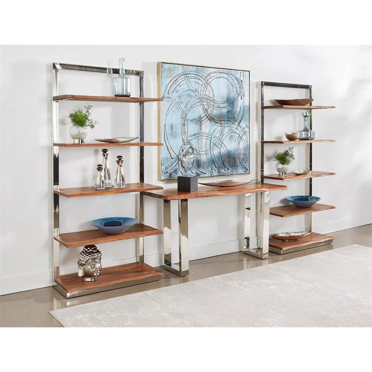 Wood Console Table with Brown Top Chrome Base E452797