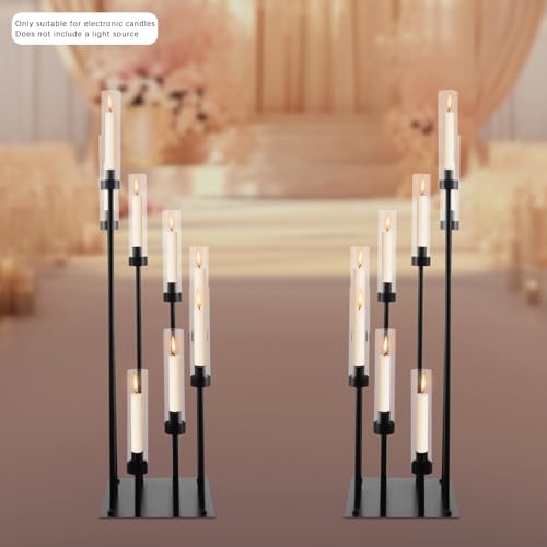 8 Arm Candle Holders Floor Candelabra Metal Candlestick Holder Set with Acrylic Shade 42.13" Tall Black A601730