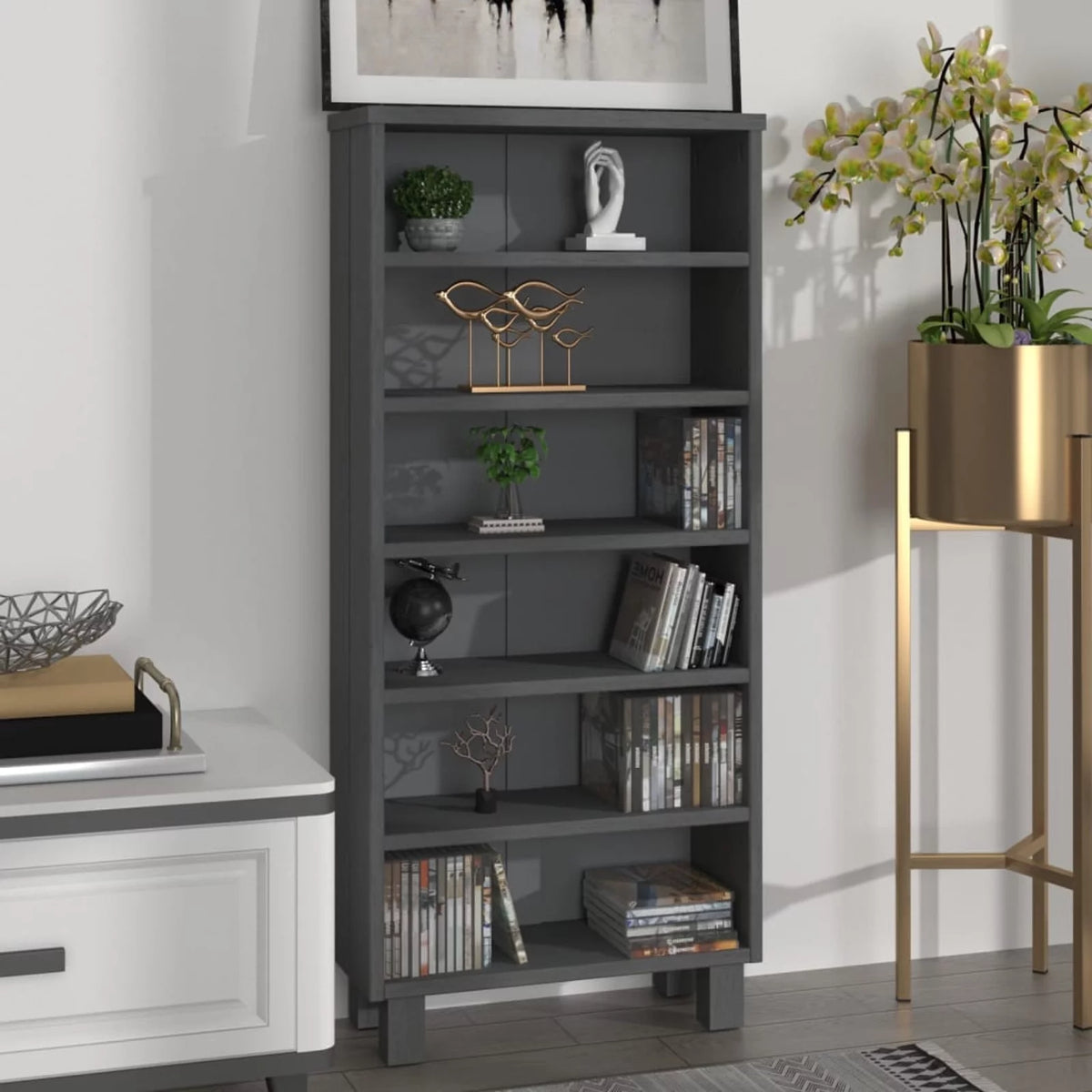Dark Gray Solid Wood Pine Cabinet L46656