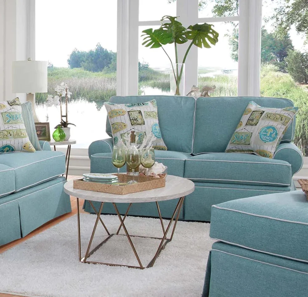 Aqua Loveseat with Four Accent Pillows X3499