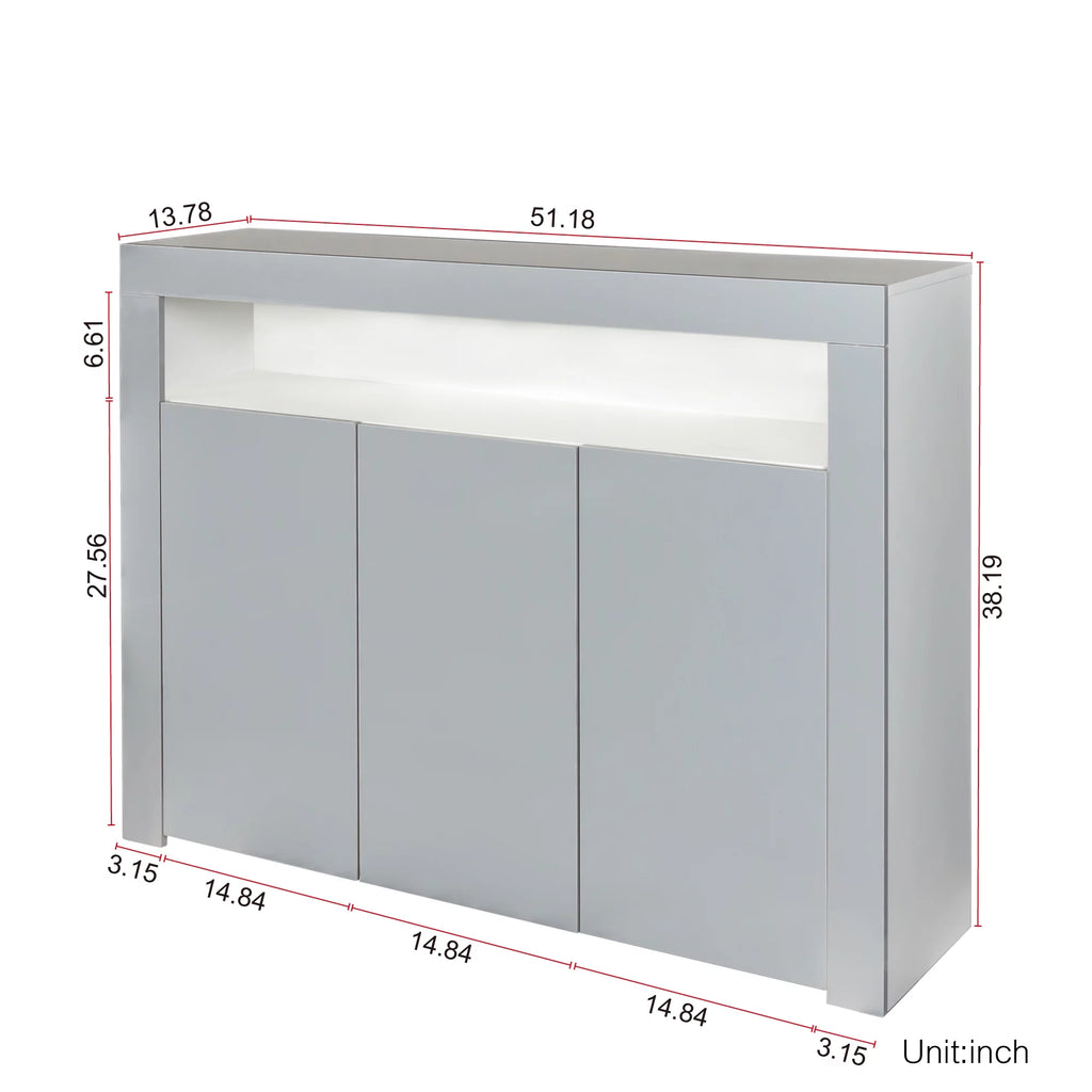 Black High Gloss Sideboard Storage Cabinet with LED Light T676943