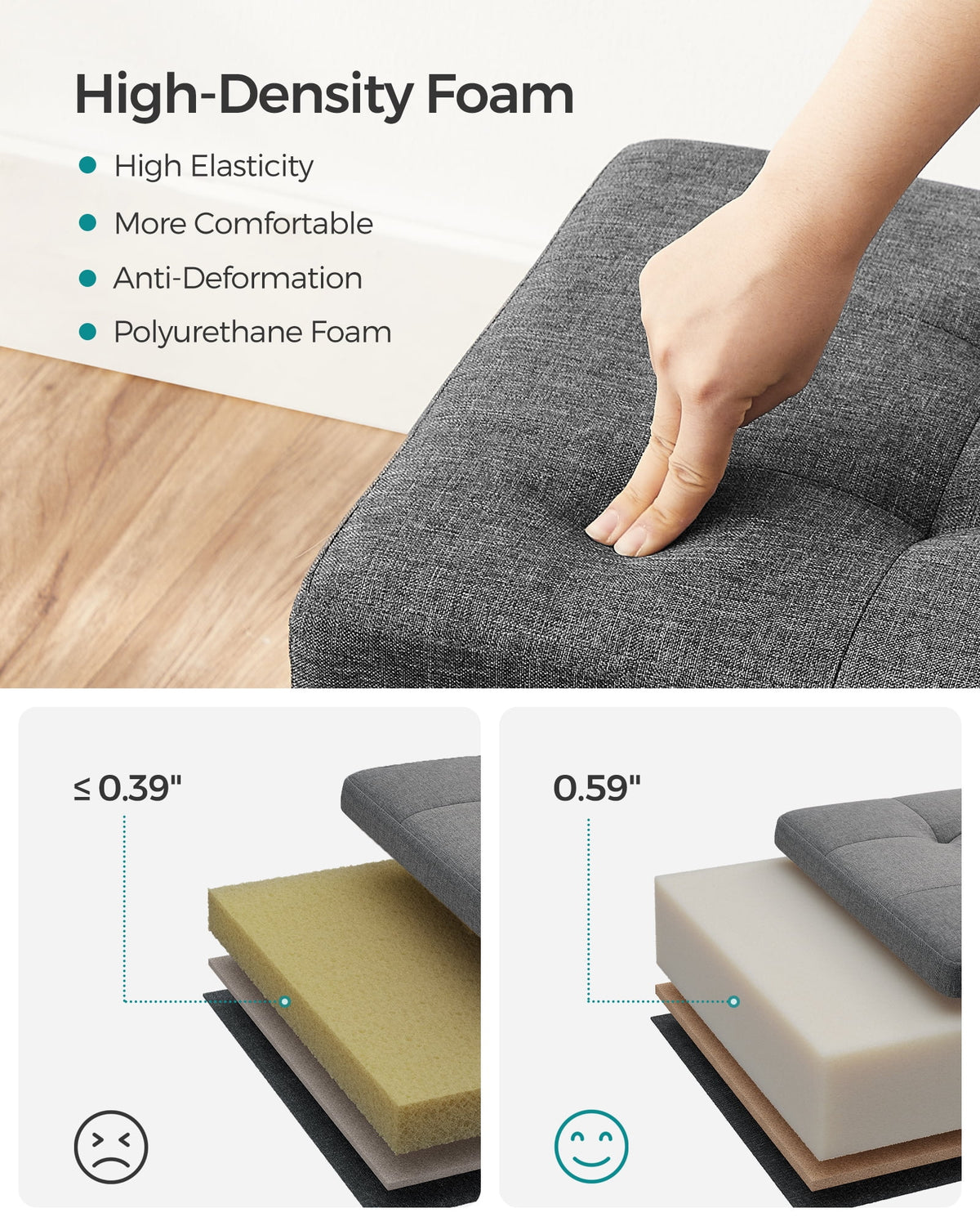 11.8" Dark Gray Storage Ottoman V983682