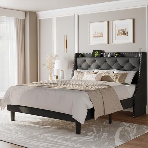 Full Wingback Upholstered Storage Headboard Bed Frame A5540