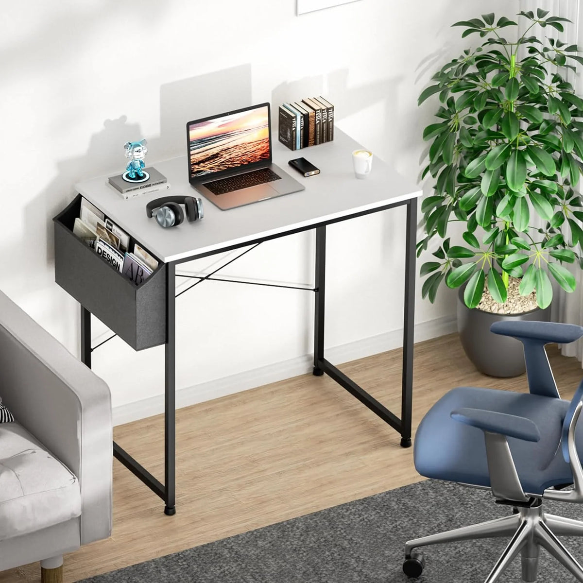White Computer Desk with Storage Bag O2411