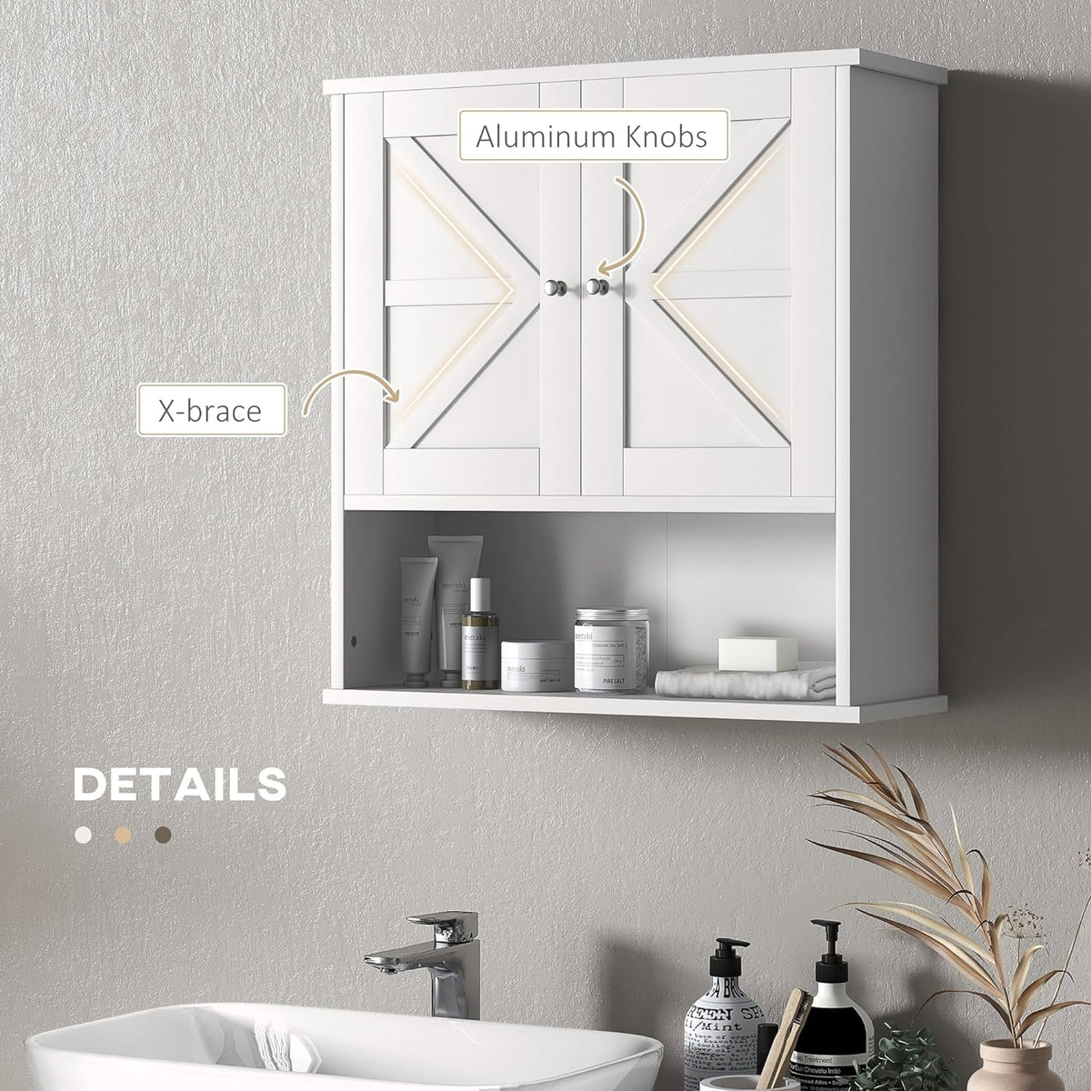 White Wall Mounted Bathroom Cabinet with Adjustable Shelf Q68006